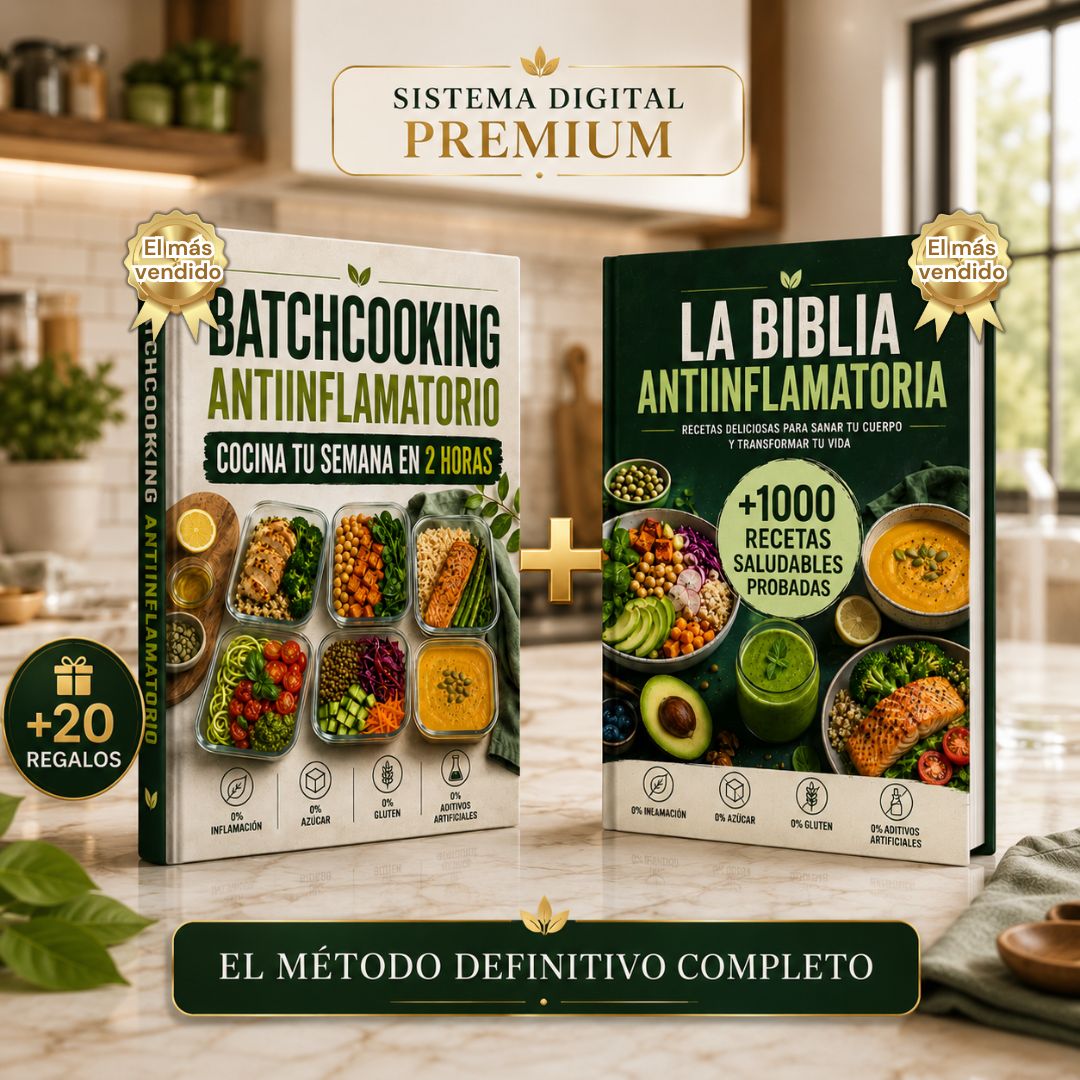 LA BIBLIA ANTIINFLAMATORIA + BATCHCOOKING COCINA LA SEMANA EN 2HRS + 20 REGALOS PREMIUM🎁